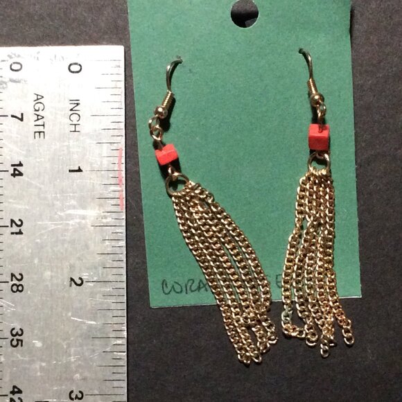 80s Earrings Golden Tassels & Coral Flair Dangles are Pure Retro Glam Perfection - Picture 2 of 3
